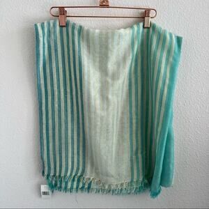 NWT Bloomingdales Exclusive Lightweight Tiffany Blue Gold Blanket Scarf